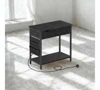 Pirlo Plush Slim Smart Bedside End Table With Power & USB Outlets Black Pirlo Plush Black