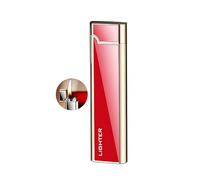 Slim Soft Flame Lighter - Portable Grinding Wheel Metal Traditional Lighter with Adjustable Flame Dial - Large Gift for Women & Men - Red