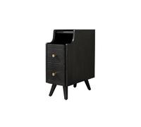 Slim Solid Wood Nightstand with 2 Drawers and Bookshelf, Mid Century Modern Side Table for Bedroom and Living Room, Ideal for Small Spaces