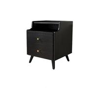 Slim Solid Wood Nightstand with 2 Drawers and Bookshelf, Mid Century Modern Side Table for Bedroom, Living Room, Small Spaces - Narrow Night Table Design