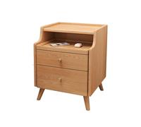 Slim Solid Wood Nightstand with 2 Drawers & Bookshelf, Mid Century Modern Small Side Table for Bedroom & Living Room, Space-Saving Design for Tight Spaces