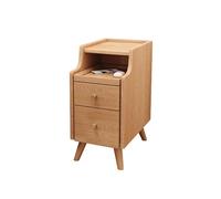 Slim Solid Wood Nightstand with 2 Drawers, Mid Century Modern Night Table with Bookshelf, Compact Side Table for Bedroom, Living Room, Small Spaces