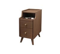 Slim Solid Wood Nightstand with 2 Drawers, Mid Century Modern Side Table with Bookshelf, Compact Nightstand for Bedroom, Living Room, Small Spaces