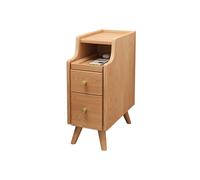 Slim Solid Wood Nightstand with 2 Drawers, Mid Century Modern Side Table with Bookshelf, Compact Night Table for Bedroom, Living Room, Small Spaces