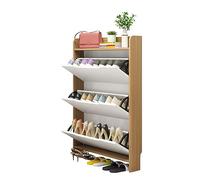 Slim Space-Saving Shoe Cabinet Modern Vertical Shoefor Entryway Closed Wooden Shoe Rack Large Capacity for Hallway - Light Walnut Color