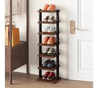 Slim Space-Saving Shoe Rack Modern Entryway Wooden Shoe Storage for Hallway & Closet Walnut Finish Ideal for Small Spaces 7th Floor Design