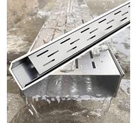 Slim Stainless Steel Channel Drain with Grate Adjustable Cut-to-Fit Indoor-Outdoor Trench Drainage Kit for Gardens Garages Patios & Walkways (10x5cm/4x2in)