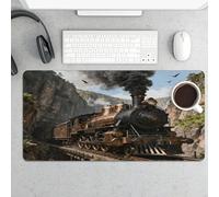 Slim Steam Train Canyon Desk Mat for Keyboard and Mouse 24x12 Inch Gaming Mouse Pad Protector Non-Slip Rubber Base Portable Deskpad for Office/Gaming/Remote Work Desktop Accessories Decor