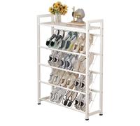 Slim Steel Shoe Rack for Closet & Entryway Space Saving Slanted Shoe Shelf Behind Door Narrow Design (63 x 17 x 96cm) White Storage Solution
