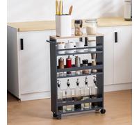 Slim Storage Cart 15cm 4Tier Wooden Vegetable Basket Trolley on Wheels Narrow SlideOut Utility Cart for Kitchen Bathroom & Laundry Organization