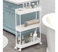 Slim Storage Cart 3 Tier,Bathroom Organizer Rolling Utility, Mobile Shelving Unit Slide Out for Office, Kitchen, Laundry Room & Narrow Places,White
