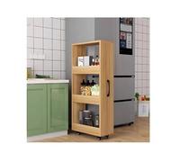 Slim Storage Cart 4-Tier Narrow Rolling Utility Cart with Wooden Shelves Space-Saving for Kitchen Pantry Laundry Room and Small Spaces (Natural 47x10x18in)