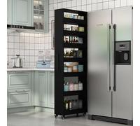 Slim Storage Cart, 7-Tier Rolling Kitchen Cart with Wheels & Handle, Narrow Shelf Cabinet for Bathroom, Laundry, and Small Spaces, Wood Storage Next to Fridge