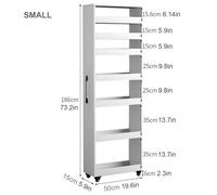 Slim Storage Cart, 7-Tier Rolling Shelf with Wheels, Double-Sided Spice Rack, Narrow Kitchen Organizer, White Finish Wood Cabinet, Space-Saving Solution for Small Spaces