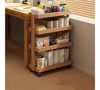Slim Storage Cart Mobile Kitchen Cart, Solid Wood Multifunctional Trolley for Laundry and Narrow Places, 4 Tier Design