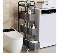 Slim Storage Cart, Narrow Wheeled Kitchen Cart with Pull-Out Basket, Bathroom and Laundry Room Slide-Out Storage Cart, White