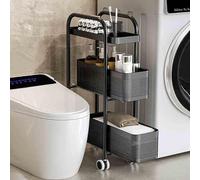 Slim Storage Cart, Narrow Wheeled Kitchen Cart with Pull-Out Basket, Bathroom and Laundry Room Slide-Out Storage Cart, White