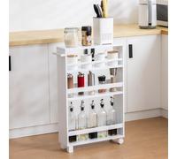 Slim Storage Cart on Wheels15cm Wooden Vegetable Basket Rack 4Tier Narrow Utility Trolley SlideOut Organizer for Kitchen Bathroom & Laundry