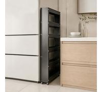 Slim Storage Cart, Rolling Pull Out Kitchen Organizer with Wheels, Carbon Steel Narrow Rack for Small Spaces, Bathroom, Laundry Room, Refrigerator Side, 15.7 x 7 x 52.7 in