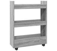 Slim Storage Trolley, 3 Levels, Grey Sonoma Wood Material with 4 Wheels, 60 x 22 x 80 cm, Kitchen Trolley, Recess Trolley, Side Trolley for Kitchen, Living Room, Dining Room, Storage Space, Mobile and
