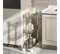 Slim Storage Trolley, Mobile Organization Shelves, Clear Acrylic Rolling Utility Cart for Bathroom and Kitchen, 3 Tier