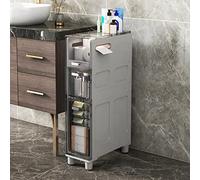 Slim Tall Bathroom Cabinet with 5 Clear Drawers and Casters, Space Saving Storage Solution for Small Spaces, Freestanding Organizer