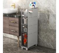 Slim Tall Bathroom Cabinet with 5 Clear Drawers and Casters, Space Saving Storage Solution for Small Spaces, Freestanding Organizer
