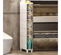 Slim Tall Bathroom Cabinet with 5-Tier Plastic Drawers & Casters - Narrow Storage Tower for Small Spaces & Gaps, Perfect for Bathrooms & Organizing Essentials