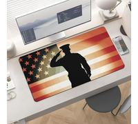 Slim Thank You Soldier Saluting America Flag Desk Mat for Keyboard And Mouse 24x12 Inch Gaming Mouse Pad Protector Non-slip Rubber Base Portable Deskpad for Office/Gaming/Remote Work Desktop Accessori
