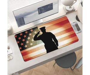 Slim Thank You Soldier Saluting America Flag Desk Mat for Keyboard And Mouse 24x12 Inch Gaming Mouse Pad Protector Non-slip Rubber Base Portable Deskpad for Office/Gaming/Remote Work Desktop Accessori
