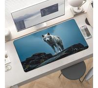 Slim The White Wolf on The Rock Desk Mat for Keyboard and Mouse 24x12 Inch Gaming Mouse Pad Protector Non-Slip Rubber Base Portable Deskpad for Office/Gaming/Remote Work Desktop Accessories Decor