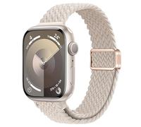 Slim & Thin Magnetic Braided Strap for Apple Watch 41mm/40mm/38mm/45mm/44mm/42mm - Adjustable and Compatible with iWatch Series 9/8/7/6/5/4/3/2/SE (Starlight, 42/44/45mm)