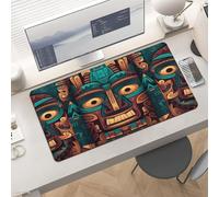 Slim Tribal Mask Desk Mat for Keyboard and Mouse 24x12 Inch Gaming Mouse Pad Protector Non-Slip Rubber Base Portable Deskpad for Office/Gaming/Remote Work Desktop Accessories Decor