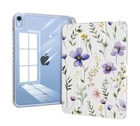 Slim Trifold Case for ipad 10th Generation 10.9 inch A14 2022 with Pencil Holder, ipad 11th Gen Case 11 inch 2025 A16, Shell Shockproof Clear Transparent Back Cover, Auto Wake/Sleep, Purple Floral