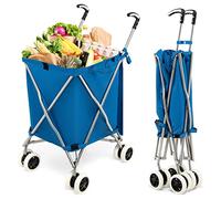 Slim Trolly Utility,Metal Frame Folding Shopping On 8 Wheels With Waterproof Bag Lightweight Grocery Cart For Home,Laundry,Supermarket Ergonomic Hand