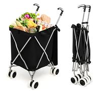 Slim Trolly Utility,Metal Frame Folding Shopping On 8 Wheels With Waterproof Bag Lightweight Grocery Cart For Home,Laundry,Supermarket Ergonomic Hand