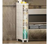 Slim Vertical Bathroom Cabinet with 3/4/5 Shelves Plastic Drawers & Wheels Space-Saving Storage Solution for nizing Essentials