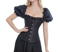 Slim Waist Elegant Women's Corset with Bone Closure Front for Formal Occasions, Body Shaping Waist Cincher with Sleeves and Lace Details Bridal Underwear Corset, black, 6XL