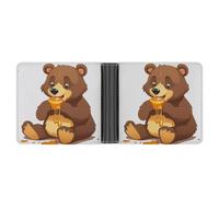 Slim Wallet Compact Bifold Wallet Bear Eating Leather Wallets，Minimalist Wallets for Men with Credit Card Holder Leather Coin Slot ID Window Unisex