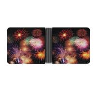 Slim Wallet Compact Bifold Wallet Beautiful Fireworks Leather Wallets，Minimalist Wallets for Men with Credit Card Holder Leather Coin Slot ID Window Unisex