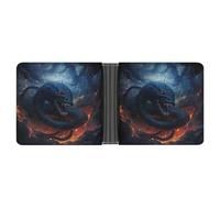 Slim Wallet Compact Bifold Wallet Black Snake in Flames Leather Wallets，Minimalist Wallets for Men with Credit Card Holder Leather Coin Slot ID Window Unisex