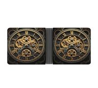 Slim Wallet Compact Bifold Wallet Clock Gear Leather Wallets,Minimalist Wallets for Men with Credit Card Holder Leather Coin Slot ID Window Unisex