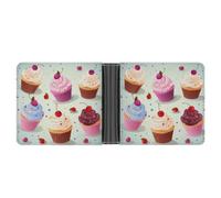 Slim Wallet Compact Bifold Wallet Delicious Cupcakes Leather Wallets，Minimalist Wallets for Men with Credit Card Holder Leather Coin Slot ID Window Unisex