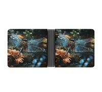 Slim Wallet Compact Bifold Wallet Dragonfly Flying on The Pond Leather Wallets，Minimalist Wallets for Men with Credit Card Holder Leather Coin Slot ID Window Unisex