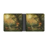 Slim Wallet Compact Bifold Wallet Forest with Fairies Butterflies Elves Leather Wallets，Minimalist Wallets for Men with Credit Card Holder Leather Coin Slot ID Window Unisex