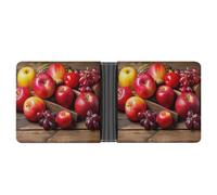 Slim Wallet Compact Bifold Wallet Fruits on Wood Leather Wallets，Minimalist Wallets for Men with Credit Card Holder Leather Coin Slot ID Window Unisex