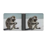Slim Wallet Compact Bifold Wallet Monkey on The Ground Leather Wallets，Minimalist Wallets for Men with Credit Card Holder Leather Coin Slot ID Window Unisex