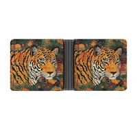 Slim Wallet Compact Bifold Wallet Tiger Botanical Print Leather Wallets,Minimalist Wallets for Men with Credit Card Holder Leather Coin Slot ID Window Unisex