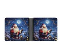 Slim Wallet Compact Bifold Wallet Winter Christmas Santa Leather Wallets,Minimalist Wallets for Men with Credit Card Holder Leather Coin Slot ID Window Unisex