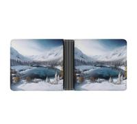 Slim Wallet Compact Bifold Wallet Winter Mountains Snow Scene Leather Wallets,Minimalist Wallets for Men with Credit Card Holder Leather Coin Slot ID Window Unisex